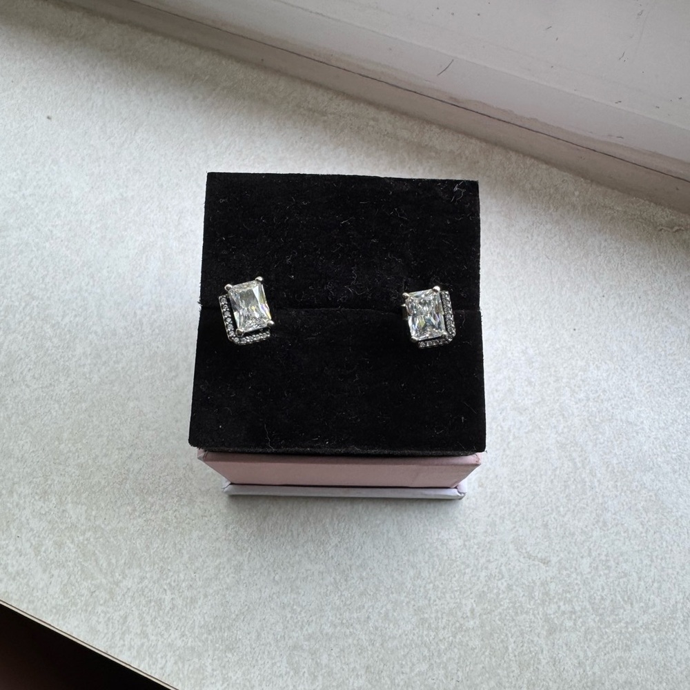 Pandora Square Halo Silver Stud Earrings